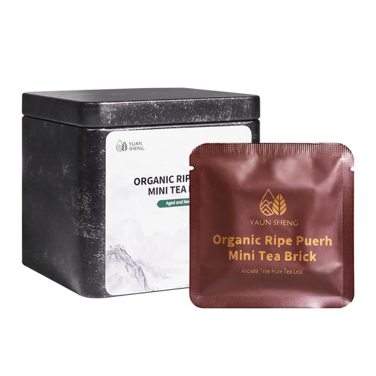 YUANSHENG Organic Pu-erh Tea, 12 Count Organic Puerh Mini Tea Cakes, Yunnan Pu-erh Fermented Leaf with Smooth and Sweet Flavor, Chinese Puerh tea Cake Individually Wrapped, 3.4 Oz