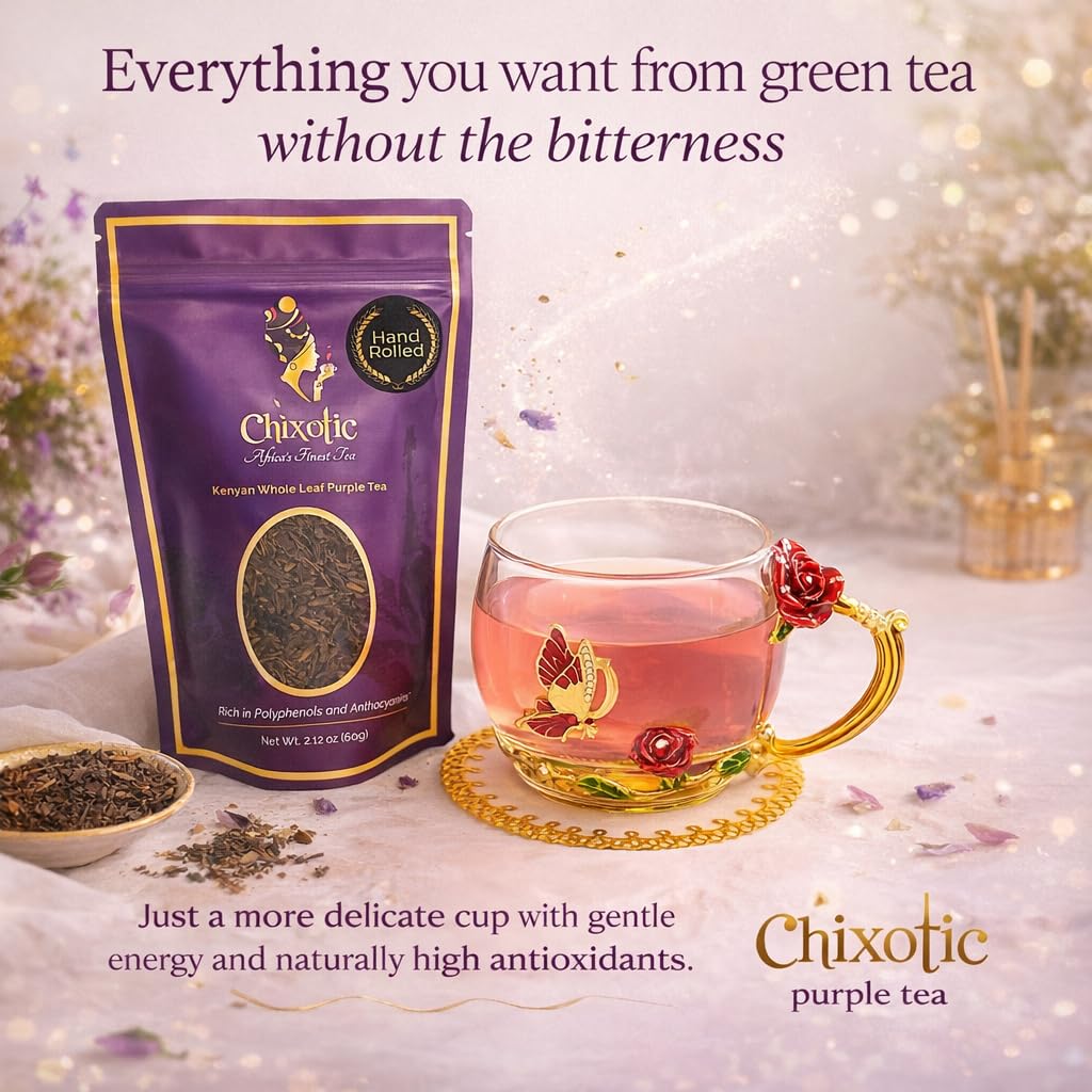 Chixotic Kenyan Purple Tea, Handrolled Whole Leaf Loose Leaf Tea, Smooth Low Caffeine Whole Leaf Tea, Antioxidant-Rich Specialty Tea, 30g