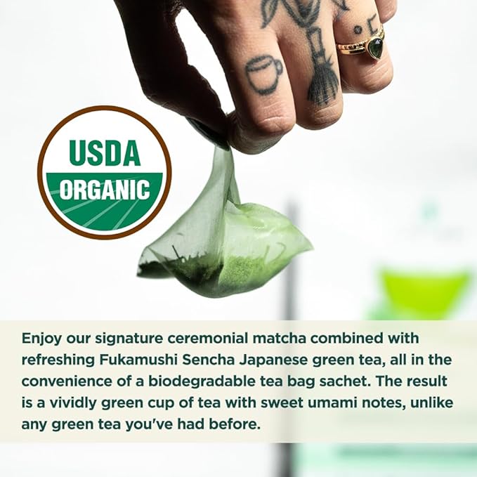 Jade Leaf Matcha Organic Matcha + Green Tea Bags - Traditional - Ceremonial Matcha + Whole Leaf Sencha - Authentic Japanese Origin (35 Pyramid Sachets)