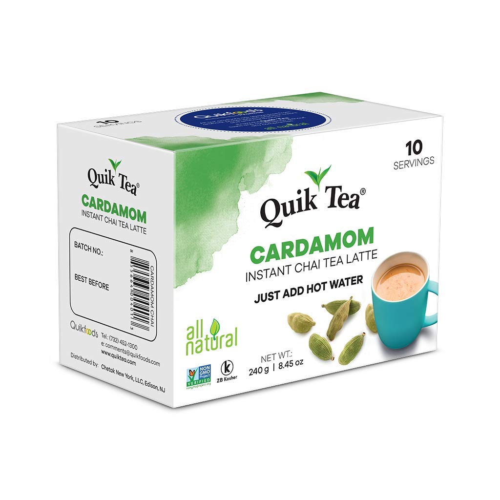 QuikTea 4 flavor Instant Cardamom/Masala/Ginger/Lemongrass Chai Tea Latte Variety Pack, 33.8 Oz, Artisanal Indian Chai Latte Mix, Just Add Hot Water, Low Caffeine, Non-GMO, Gluten Free