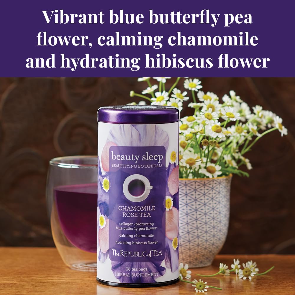 The Republic of Tea Beautifying Botanicals Beauty Sleep Herbal Tea, 36 Ct | Caffeine Free. Suitable for day or evening s