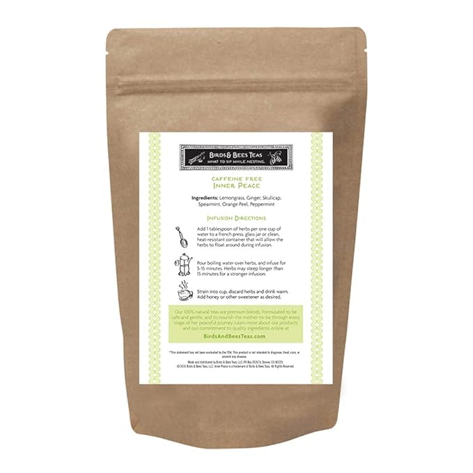 Birds & Bees Teas - Inner Peace Organic Herbal Tea - Loose Leaf Blend with Lemongrass, Skullcap, Ginger, Spearmint, Orange Peel, and Peppermint