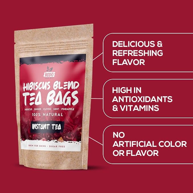 Hibiscus Tea Bags - 30 Count Premium Hibiscus Tea, Caffeine-Free, Sugar Free, Refreshing Wellness Herbal Tea Blend with Ginger, Mint