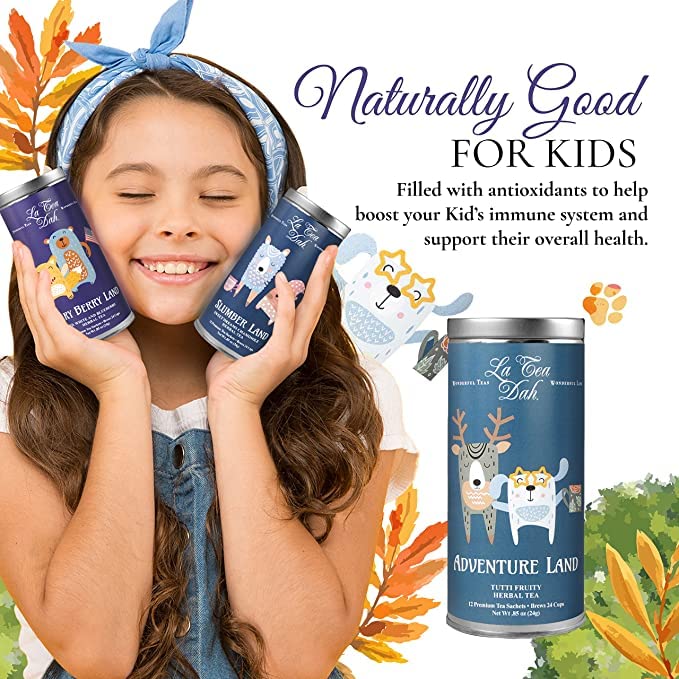 Sweet Dreams Lavender Chamomile Tea for Kids by La Tea Dah, Children's Sleepy Tea Bags with Chamomile Flowers, Lavender, Mint, & Lemongrass, Tea Party Supplies, Slumber Land (12 Decaf Tea Bags)