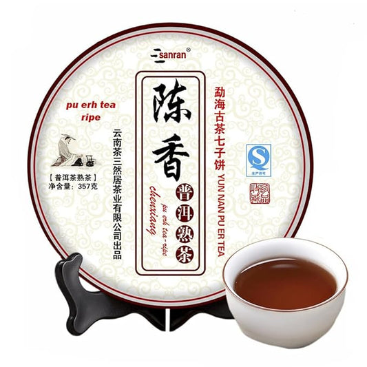 SANRAN Puerh Tea Cake, Aged Fermented Pu-er Tea, Chinese Yunnan Ripe Puer Tea, Gift for Family, Friends, 12.6oz/pack