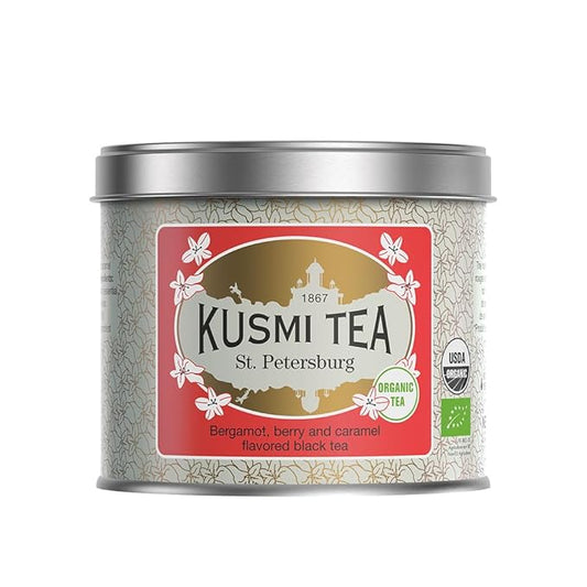 KUSMI TEA - St. Petersburg - Organic Earl Grey Tea - Black Tea with Red Berries, Caramel, Vanilla & Bergamot - Loose Leaf - 3.5 oz Tin