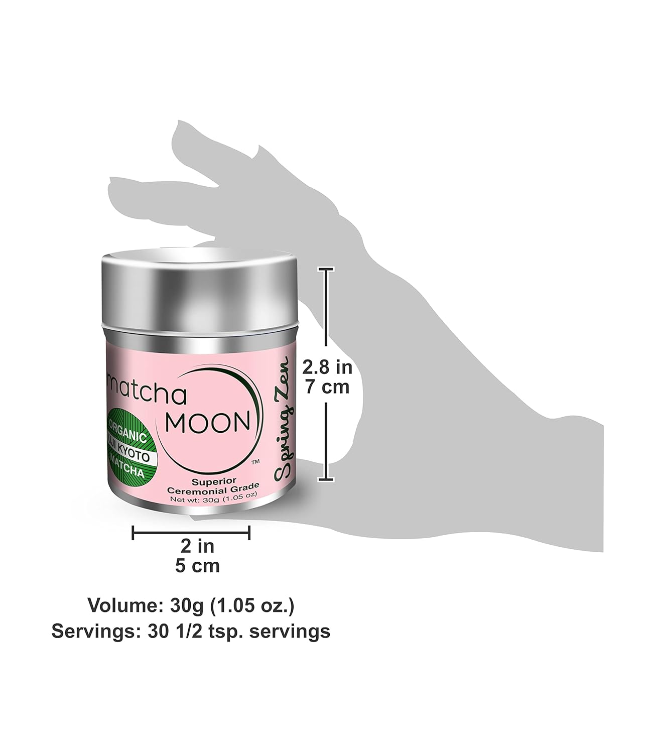 Matcha Moon Spring Zen Superior Ceremonial Grade Matcha Green Tea Powder | Traditional Organic Japanese Matcha Powder from Uji Kyoto | Ideal for Daily Tea Rituals, Lattes & Mindful Wellness - 30g Tin