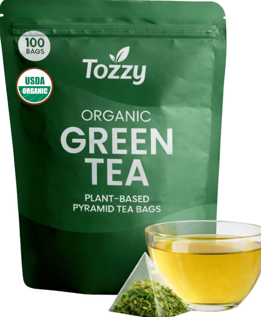 Tozzy Organic Green Tea – 100 Count, Plant-Based Pyramid Tea Bags