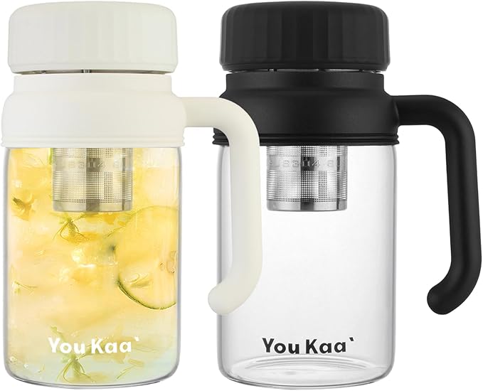 32oz Glass Water Bottle, Tea Bottle with Infuser & Handle, BPA-Free Leakproof Wide Mouth Large Tea I