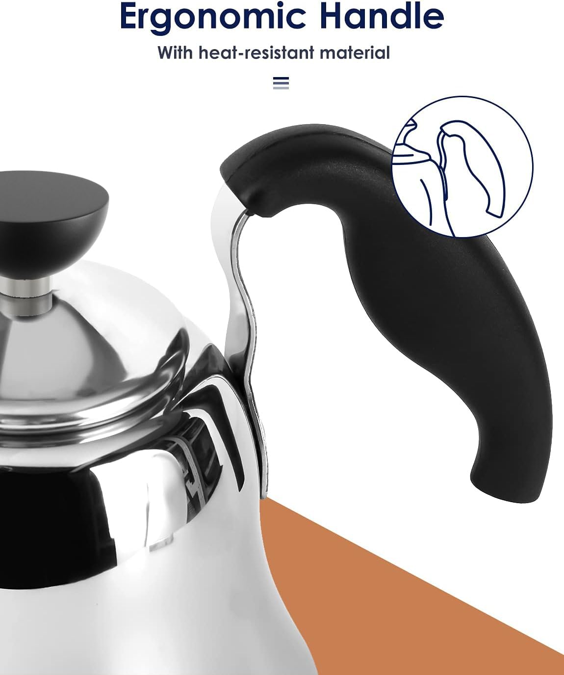 Chefbar Tea Kettle for Stovetop, Gooseneck Pour Over, Flow Control, 28oz, Silver
