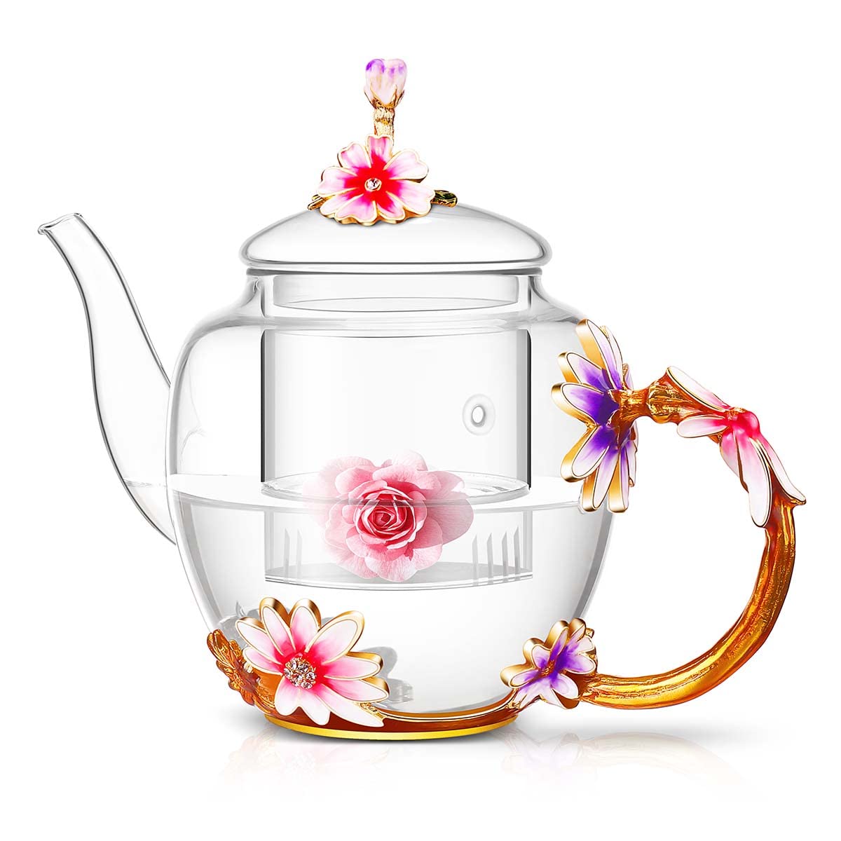 Luka Tech 35OZ Enamel Glass Flower Teapot Gifts For Women