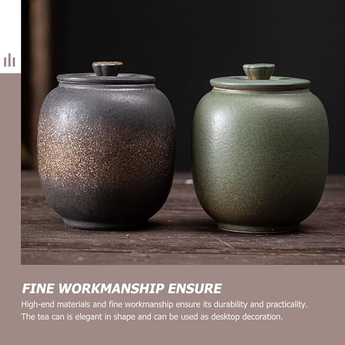 STOBAZA Ceramic Tea Canister with Lid 3.07X3.14X3.66 Inch Compact Kitchen Storage Jar for Tea Coffee Sugar Spices Food Organization