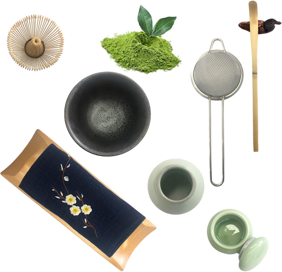 Artcome Traditional Japanese Matcha Tea Set (9Pcs) | Matcha Whisk, Traditional Scoop, Matcha Bowl &amp; Caddy, Ceramic Whisk Holder, Handmade Matcha Ceremony Kit