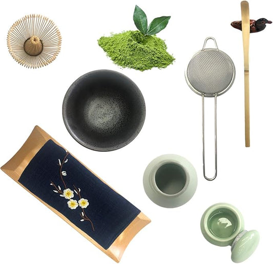 Artcome Traditional Japanese Matcha Tea Set, Matcha Whisk, Traditional Scoop, Matcha Bowl & Caddy, Ceramic Whisk Holder