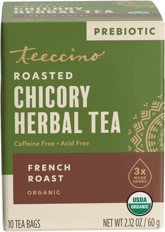 Teeccino Org French Roast Herbal Tea - Caffeine Free Prebiotic 10 Tea Bags