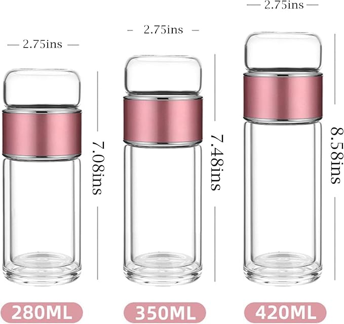 Glass Infuser, 3-in-1 smart Tea Infuser Double Wall Glass Teacup with infuser for Loose Tea, Portable Teas Steeper (Gold, 14oz)
