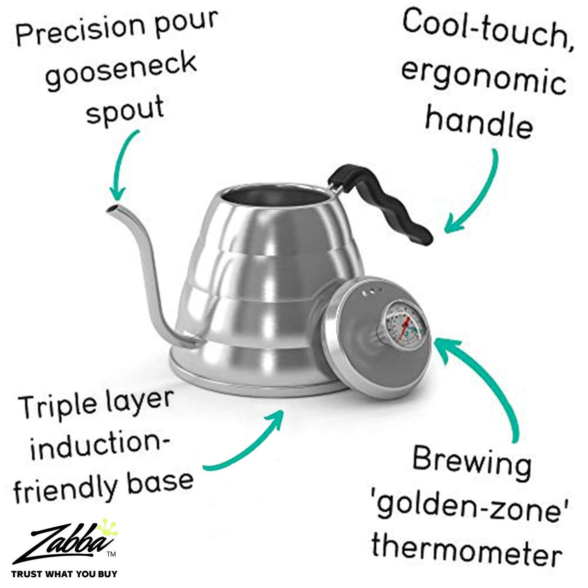 Coffee Gator Gooseneck Kettle with Thermometer - 34oz