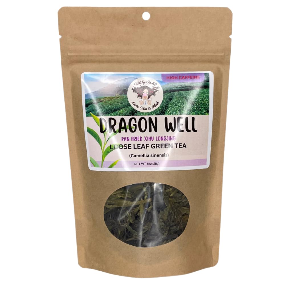 Witchy Pooh's Dragon Well Longjing Green Tea - Loose Leaf, High Caffeine, 1oz