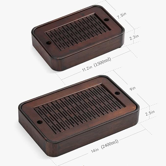 14in Bamboo Tea Tray Bamboo Chinese Gongfu Tea Tray Water Storage Bamboo Tea Table Vintage Tea Set(Large)