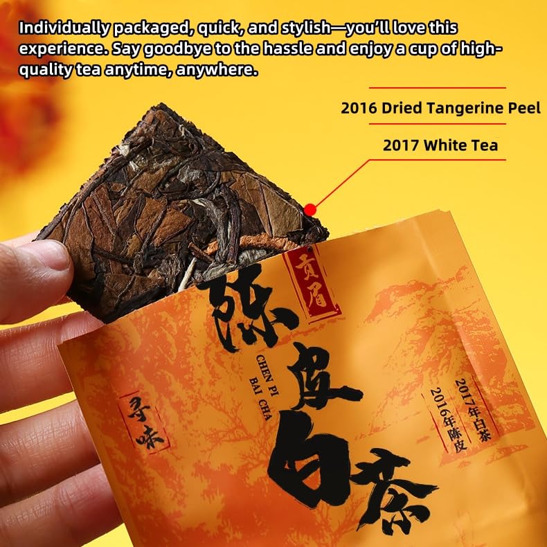 Chinese Kung Fu Tea-Chen Pi Bai Cha Dried Tangerine Peel White Tea, Fuding White Tea, Small Square-Shaped Leaves, 250g, 42 Individually Packaged Bags