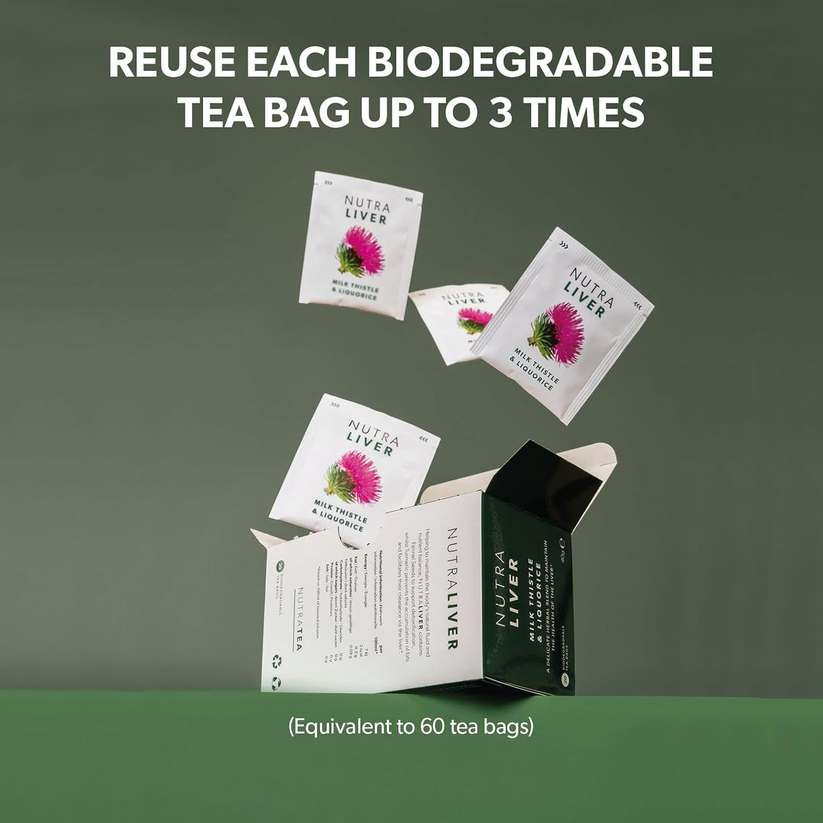 NUTRALIVER Liver Detox Tea - Cleanse &amp; Support with Milk Thistle, Turmeric &amp; Fennel - 60 Enveloped Tea Bags - Herbal Tea - 3 Pack by Nutra Tea