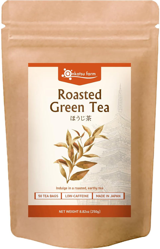 Onkatsu Frarm Roasted Green Tea hojicha tea Bags 50 Count Teabags Japanese Tea Caffeinated