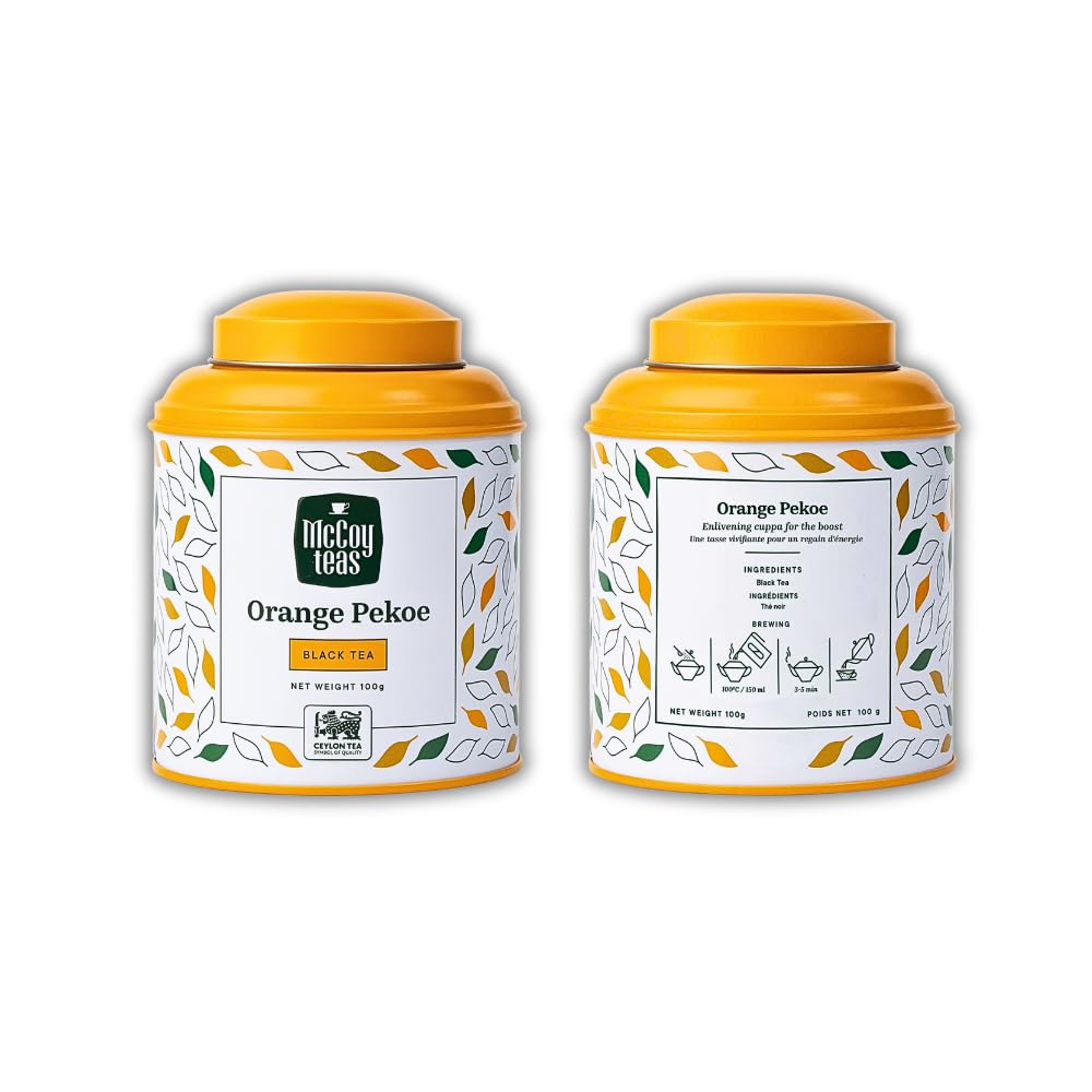 McCoy Teas Orange Pekoe Black Tea Loose Leaf Tea with Rich Smooth and Aromatic Brew Make Hot or Cold Ice and Brews with Premium Tea from Sri Lanka, 100g Can (Pack of 01)