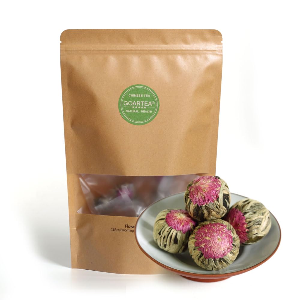 GOARTEA Blooming Tea Flowers - 12pcs Individually Sealed Flowering Balls - Hand-Tied Natural Green Tea Leaves & Edible Flowers - Gifts For Tea Lovers