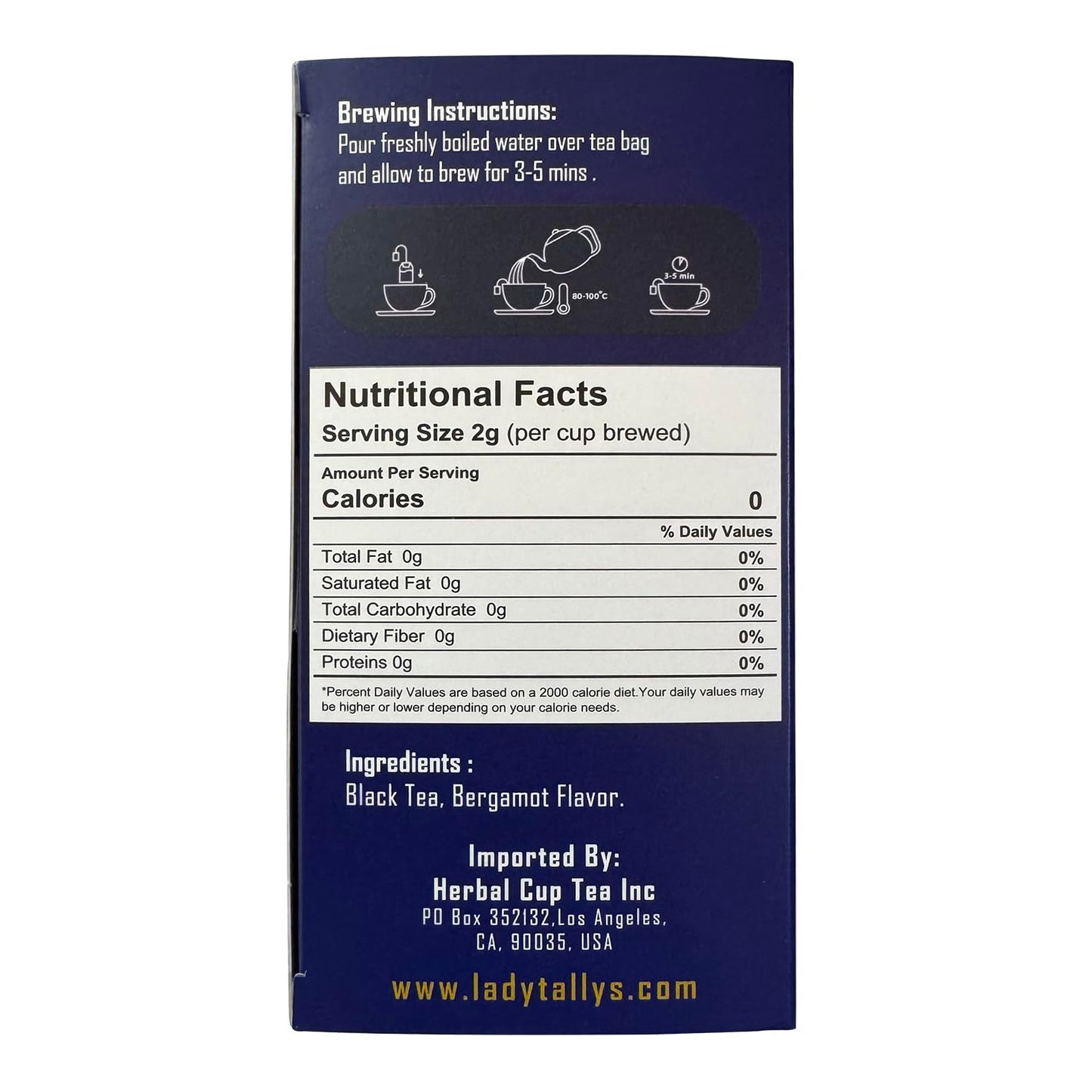 Herbal Cup Tea - Lady Tallys Earl Grey, Rich Flavor and Aroma for Daily Indulgence, Caffeinated, Enjoy Hot Cold Summer Winter, 20 Teabags (Pack of 6)