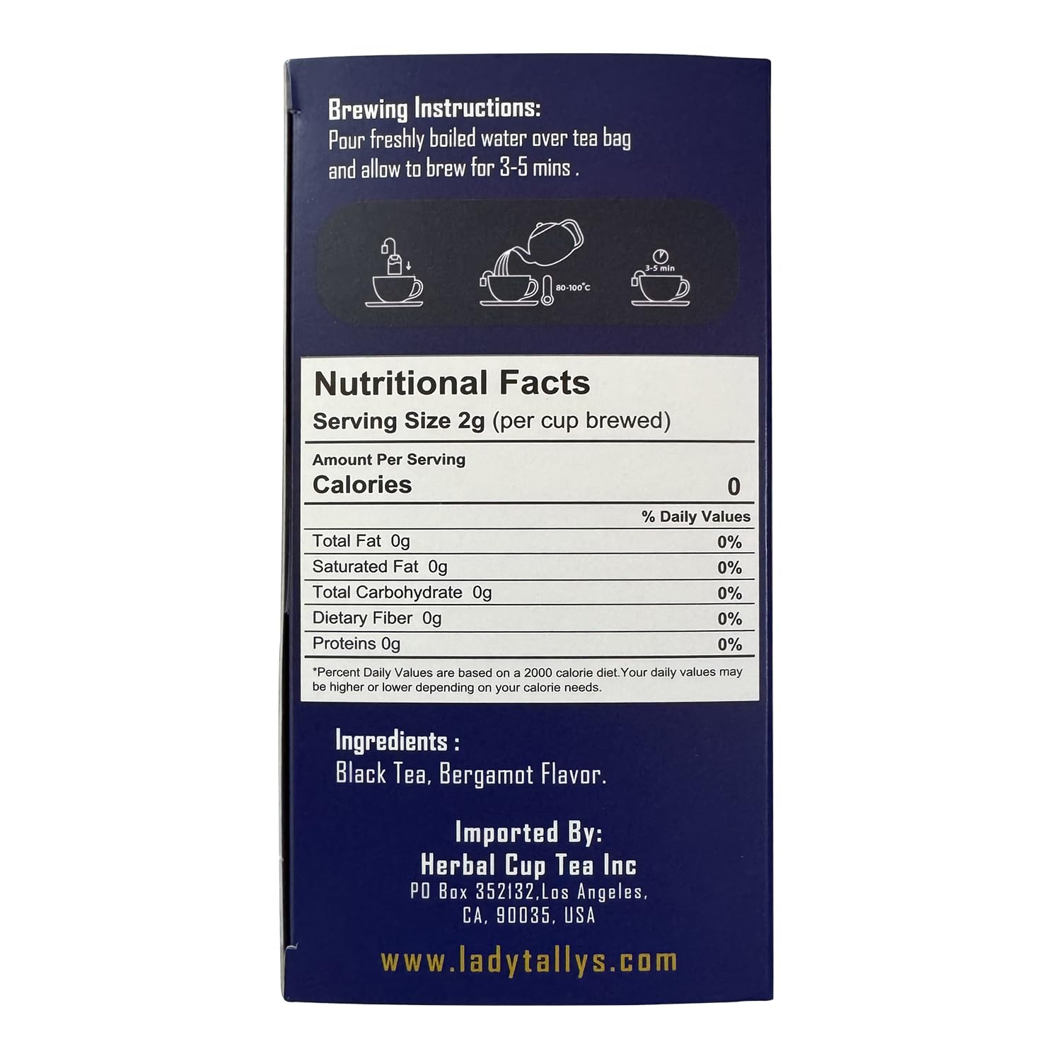 Herbal Cup Tea - Lady Tallys Earl Grey, Rich Flavor and Aroma for Daily Indulgence, Caffeinated, Enjoy Hot Cold Summer Winter, 20 Teabags (Pack of 6)