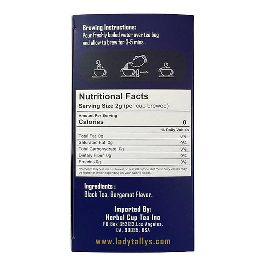 Herbal Cup Tea - Lady Tallys Earl Grey, Rich Flavor and Aroma for Daily Indulgence, Caffeinated, Enjoy Hot Cold Summer Winter, 20 Teabags (Pack of 6)