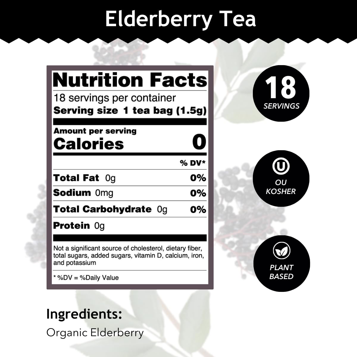 Buddha Teas - Organic Elderberry - Herbal Tea - For Health & Wellbeing - With Antioxidants & Minerals - Clean Ingredient