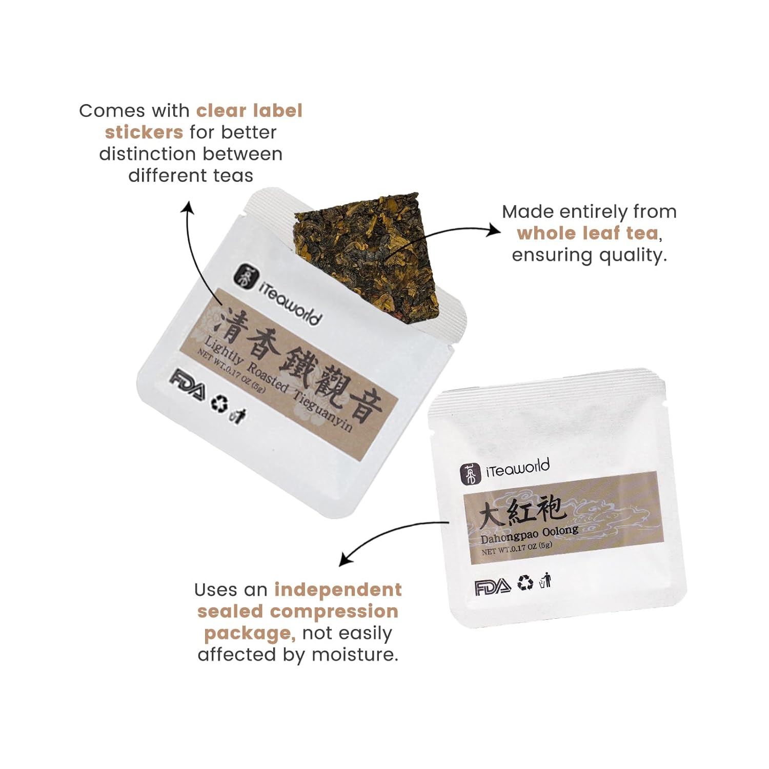 iTeaworld Chinese Tea Collection – Top 10 Classic Oolong Tea Sampler, Chinese Loose Leaf Tea Sampler, 10 Classic Oolong Varieties, No Sugar or Additives, Boxed Beginner Tea Gift Set, 20 Individually Wrapped Mini Tea Cakes, 5g/Piece, 3.52oz