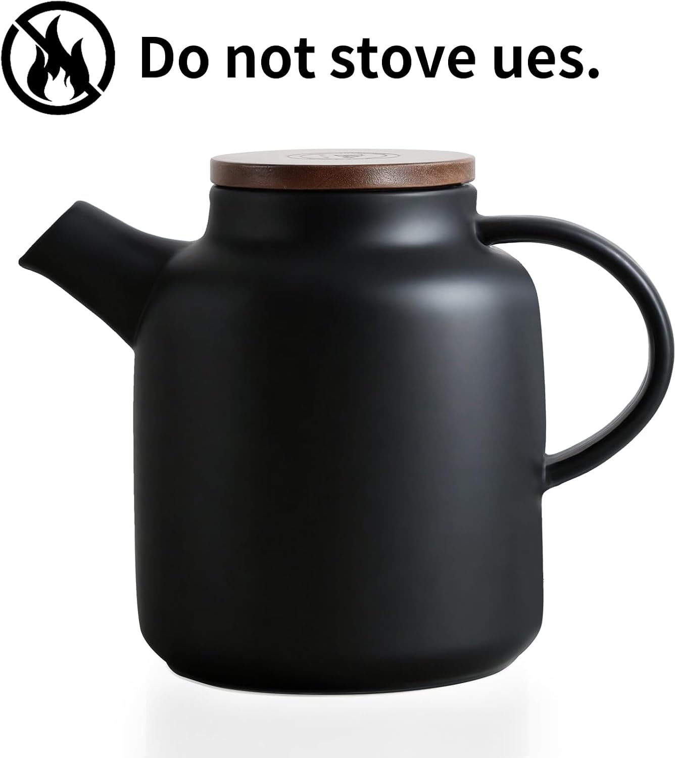 Yundu 1500ml / 50 oz Ceramic Teapot with Infuser &amp; Wood Lid - Matte Black, Loose Leaf Tea Pot with Removable Strainer, Large Capacity