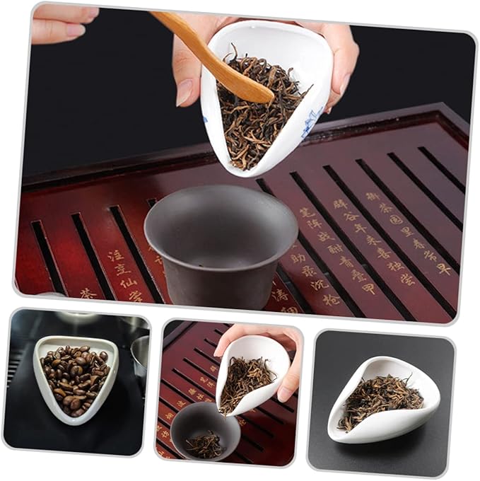 Ceramic Tea Leaves Holder Plate 3.93X2.95 Inch Loose Tea Leaf Storage Tray Coffee Bean Display Dish for Gongfu Ceremony Home Office Use