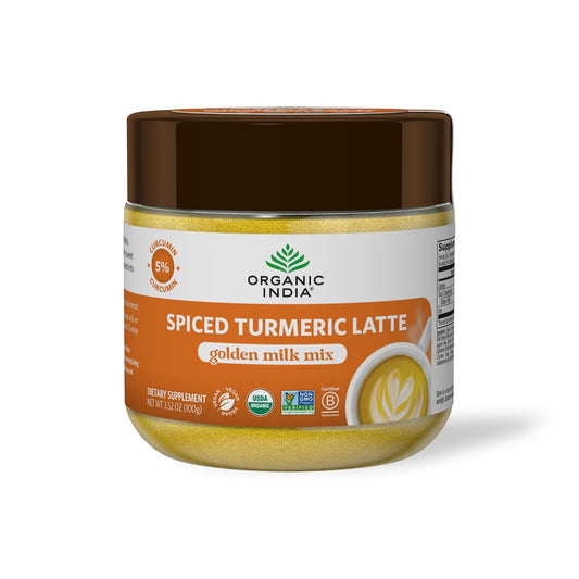 ORGANIC INDIA Spiced Turmeric Latte Powder, Golden Milk Mix, Vegan, 3.52 Oz | Authentic Blend, Gold Tea Drink, Ginger and Cinnamon, Ayurvedic Herbs, Caffeine Free, Zero Added Sugar
