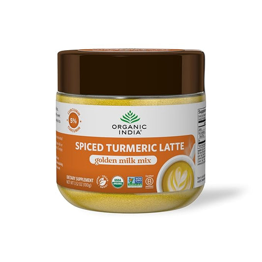 Organic India Spiced Turmeric Latte Powder - Golden Milk Mix, Authentic Blend, Gold Tea Drink, With Ginger and Cinnamon, Vegan, Ayurvedic Herbs