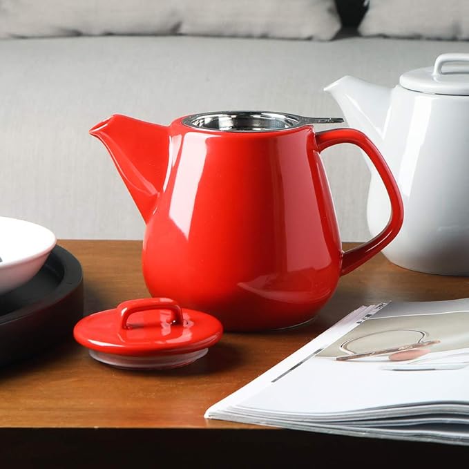 Sweejar 40oz Tea pot with Removable Stainless Steel Infuser,Dishwasher Safe Tea Pots for Loose Tea,Tea Pots with Infuser for Chrismas Women Gift (Red)