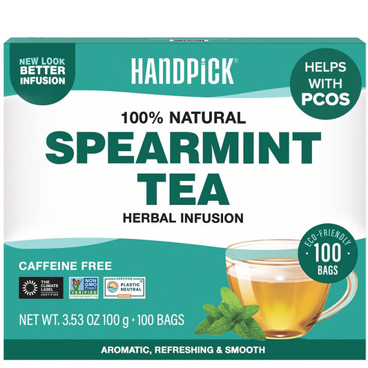 HANDPICK Spearmint Tea (100 Tea Bags) Fresh Natural Mint Leaves