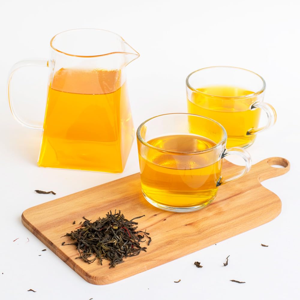 Eupherbia Saffron Green Tea, Handpicked, Highland Grown Whole Leaf Tea, Enriched with Premium Saffron Threads, Herbaceous, Grassy, Bittersweet, Individually Wrapped Tea Sachets (2 Pack)
