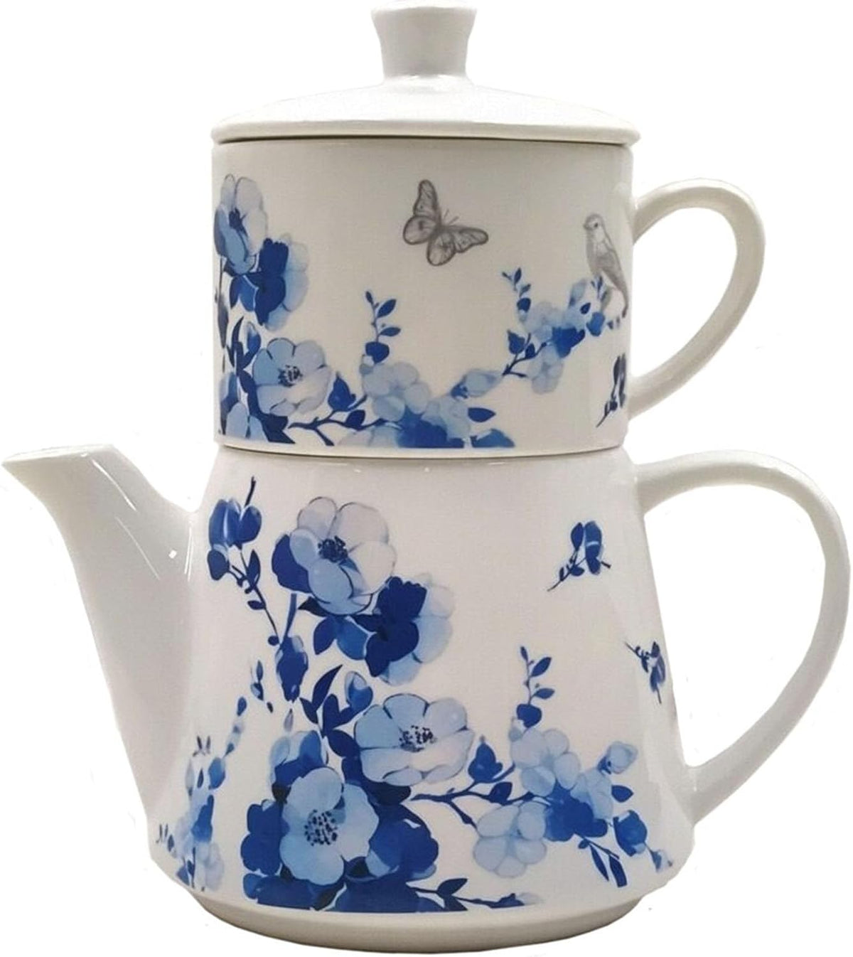 HJOCMLE Ceramic TeaPot Porcelain Tea for One Set 15OZ Rustic Boho Tea Pot with Cup Set Stackable TeaPot and MugSet Tea Gift