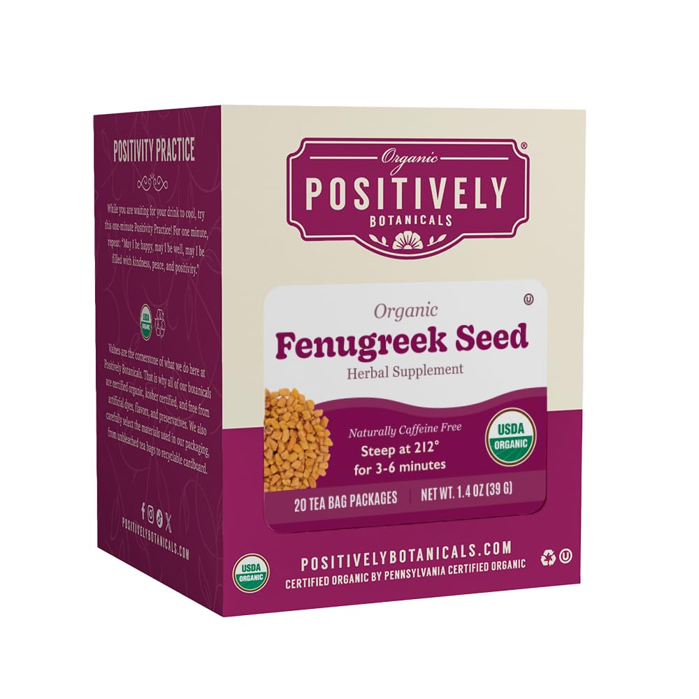 Positively Botanicals, Organic Fenugreek Seed Herbal Tea Bags, 20 Count