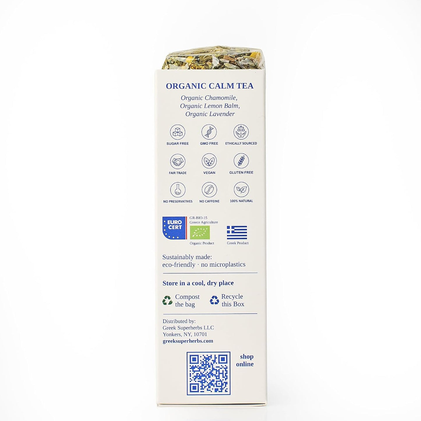 ORGANIC CALM Tea | Herbal Tea for Relaxation &amp; Stress Relief | Lavender Buds, Chamomile Flowers, Lemon Balm Leaves | Whole Leaf, Caffeine Free, Natural, Earthy Flavor | Product of Greece | 70G (2.5 OZ)