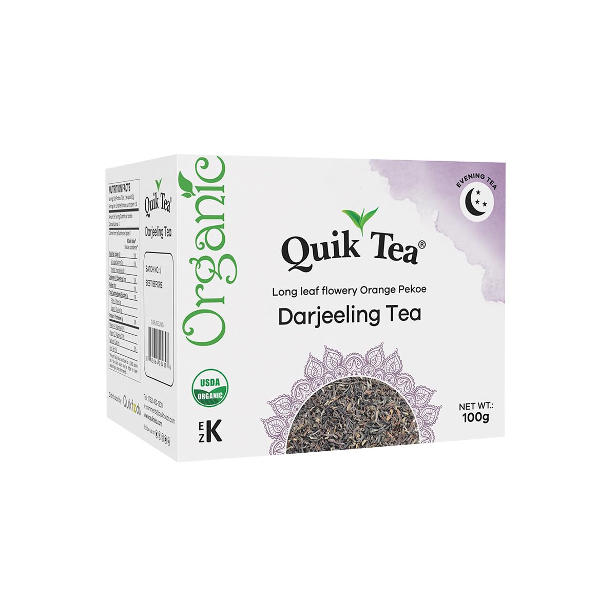 QuikTea Organic Darjeeling Long Leaf Tea, 3.52 oz | From the Himalayan Hills, All-Natural, Certified Organic, Preservative-Free, Non-GMO, Gluten Free