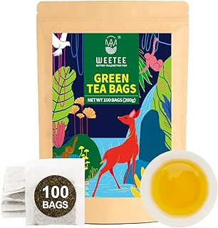 WT WEETEE Green Tea Bags, 100 Count Pure Green Tea, Super Antioxidant | Resealable Kraft Bag | Brew Hot or Iced