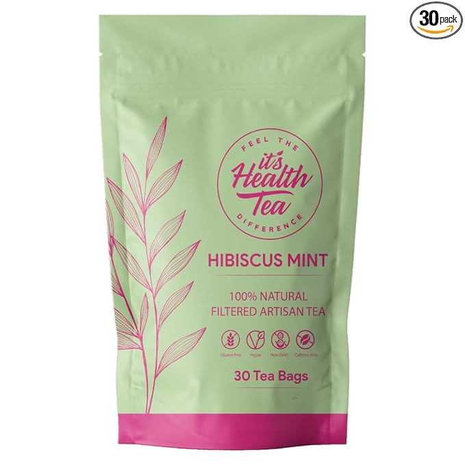 Hibiscus Mint Herbal Tea – 30 Tea Bags – Caffeine-Free, Antioxidant-Rich Botanical Blend for Wellness & Daily Comfort – Refreshing Herbal Infusion