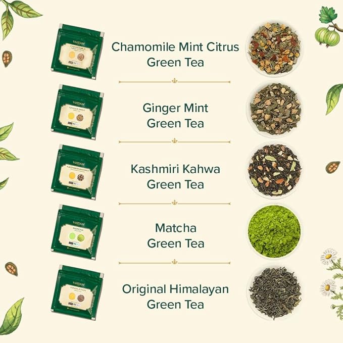 VAHDAM, Assorted Green Tea Loose Leaf Tea Gift Set (10 Flavors) Gift Ideas for Women & Men | Exotic Himalayan Green Tea Blends | Resealable Ziplock Pouch | Gifts for Him/Her
