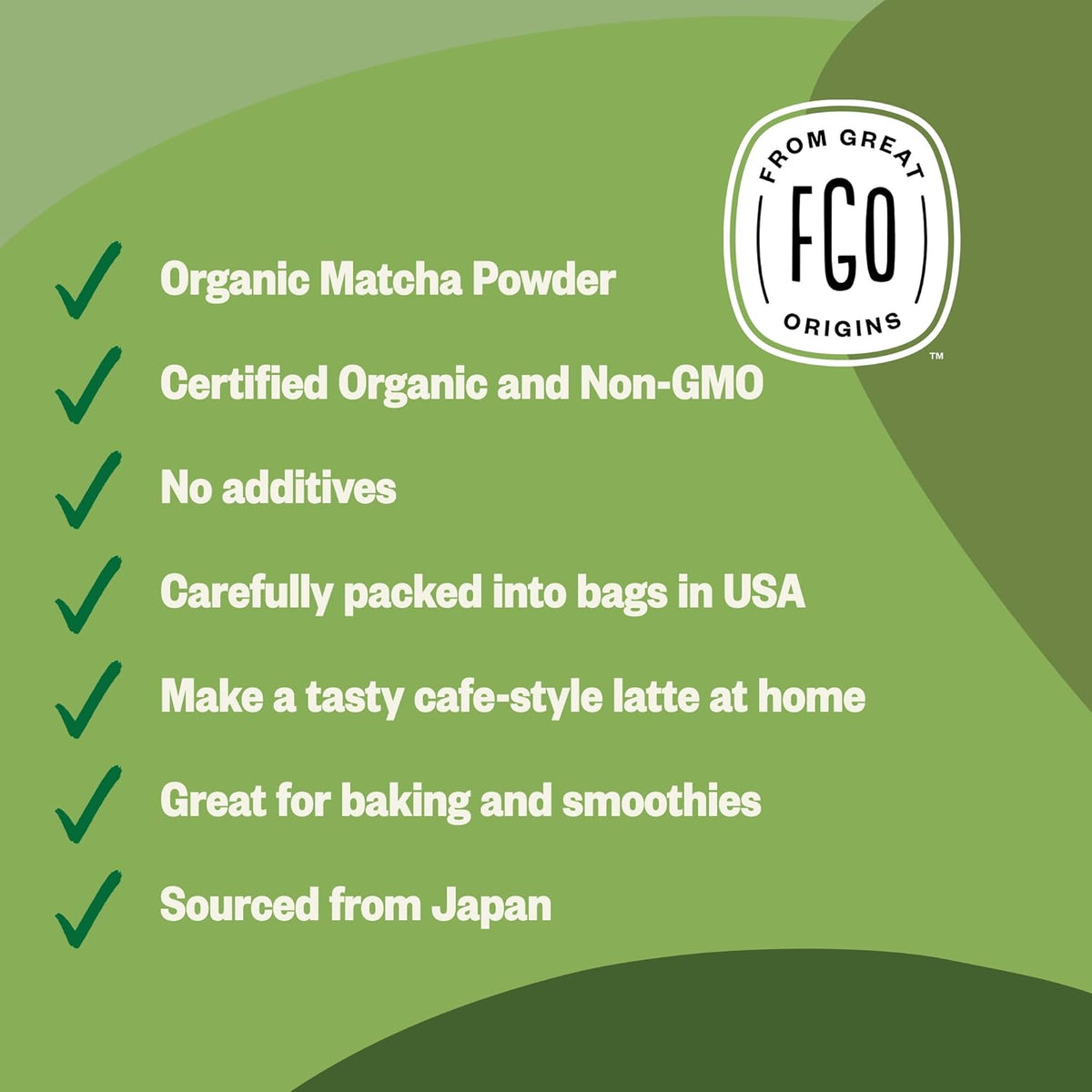 FGO Organic Matcha Green Tea Powder - Organic Matcha for Lattes, Smoothies &amp; Baking - USDA Organic &amp; Non-GMO - 4 oz Resealable Bag