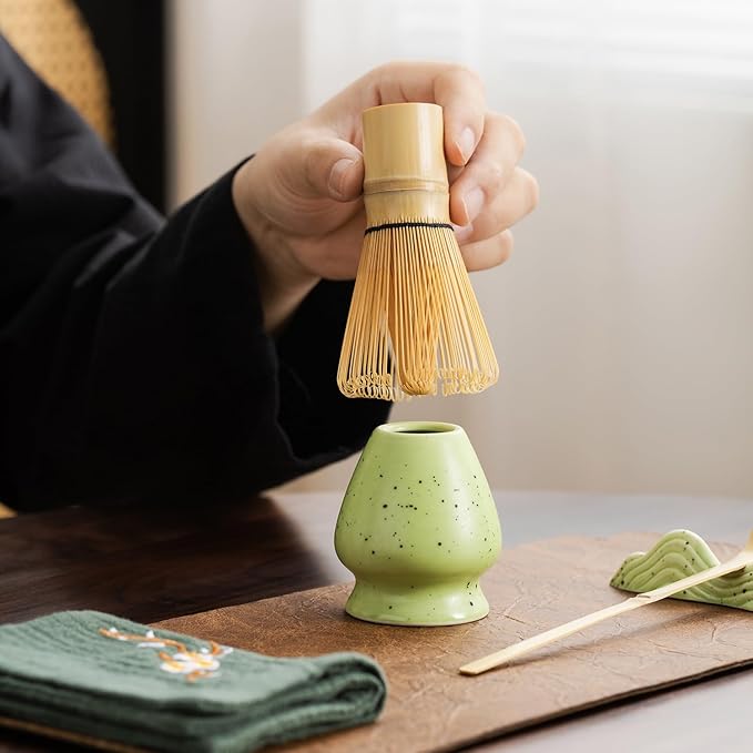 7Pcs Japanese Matcha Tea Set, Matcha Kit with Matcha Bowl (with Pouring Spout), Matcha Whisk, Whisk Holder, Strainer