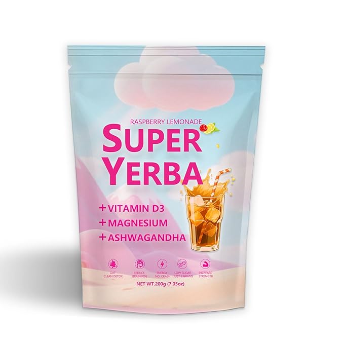 Super Yerba, 3-in-1 Formula with Low Sugar,Yerba Mate Instant Tea Powder,Clean Energy Drink,Raspberry Lemonade Flavor